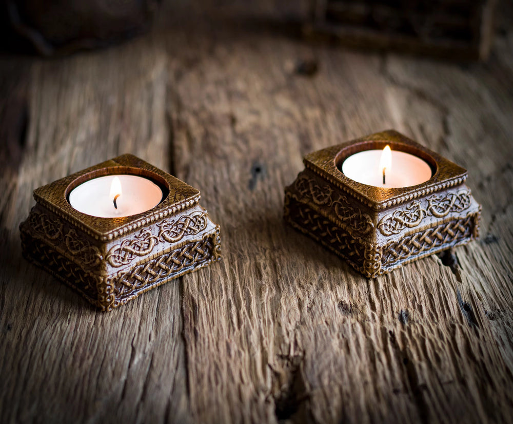 Candle holder with Norse ornaments from oak "square"