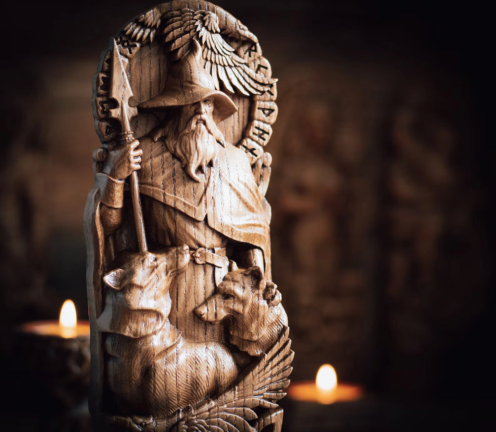 Odin wooden statue from oak