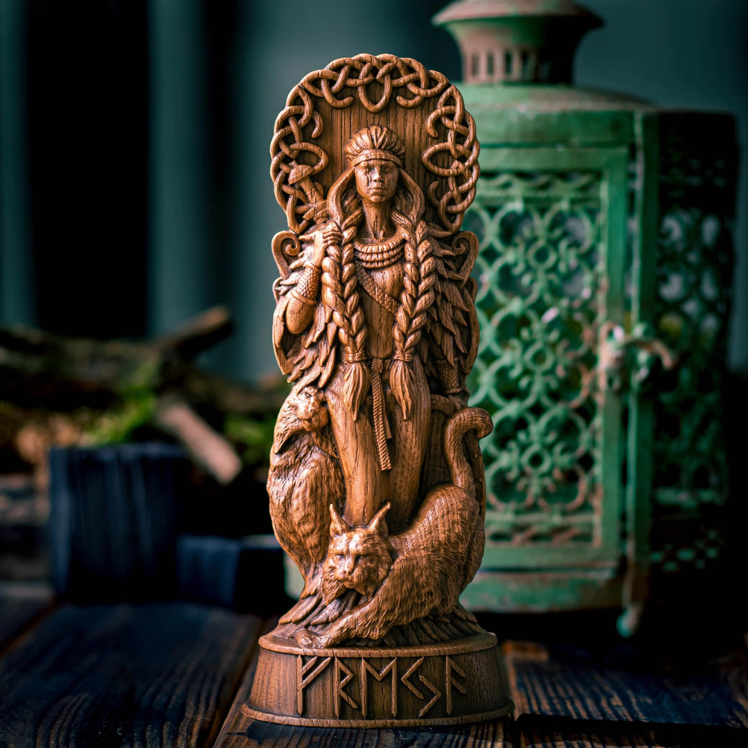 Freya wooden statue from oak