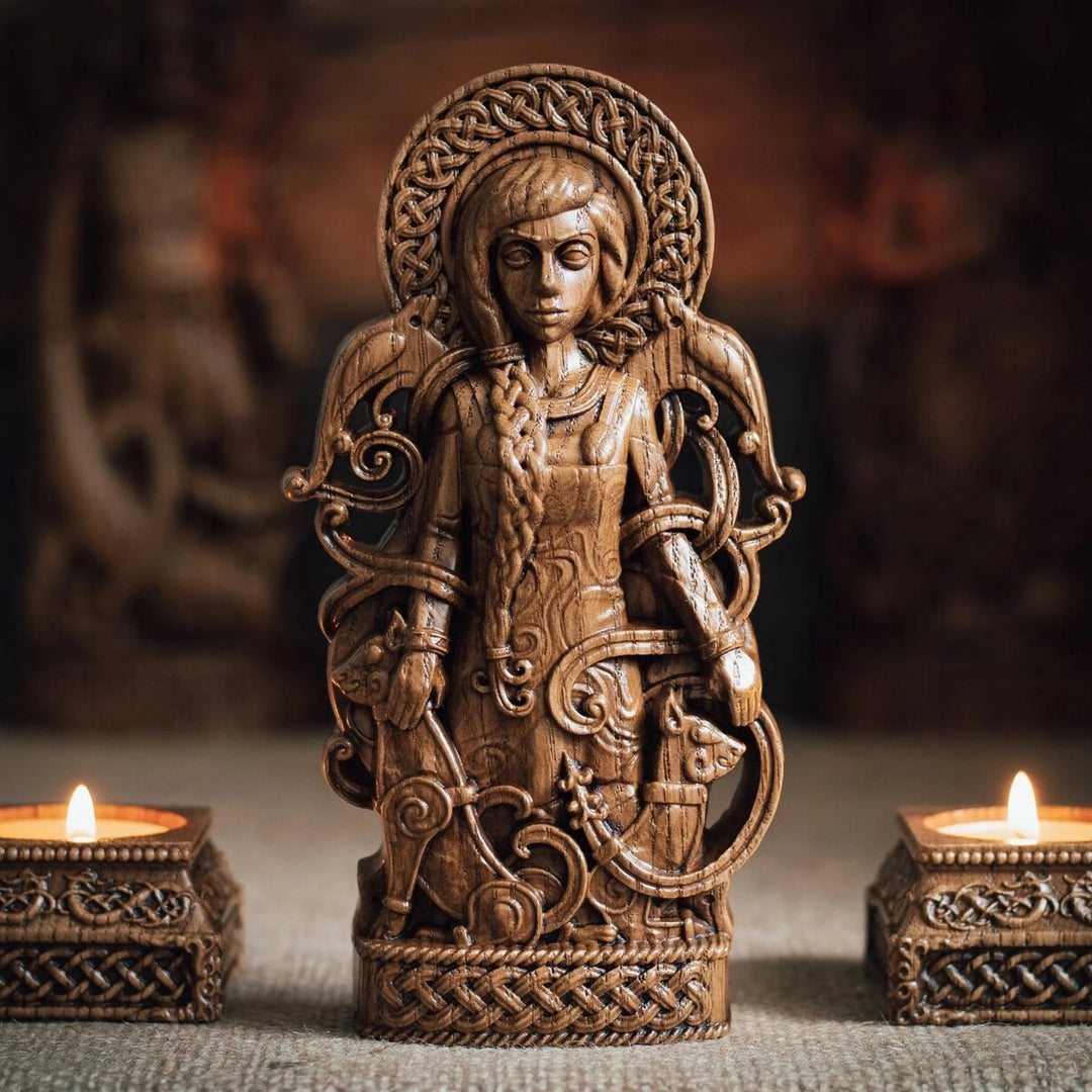 Freya wooden statue from oak