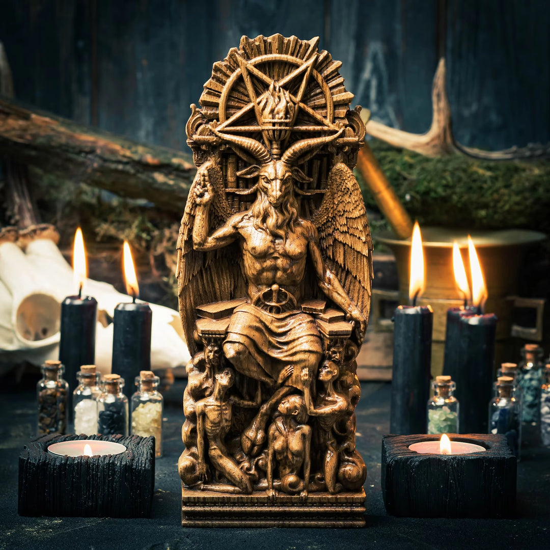 Baphomet wooden statue from oak