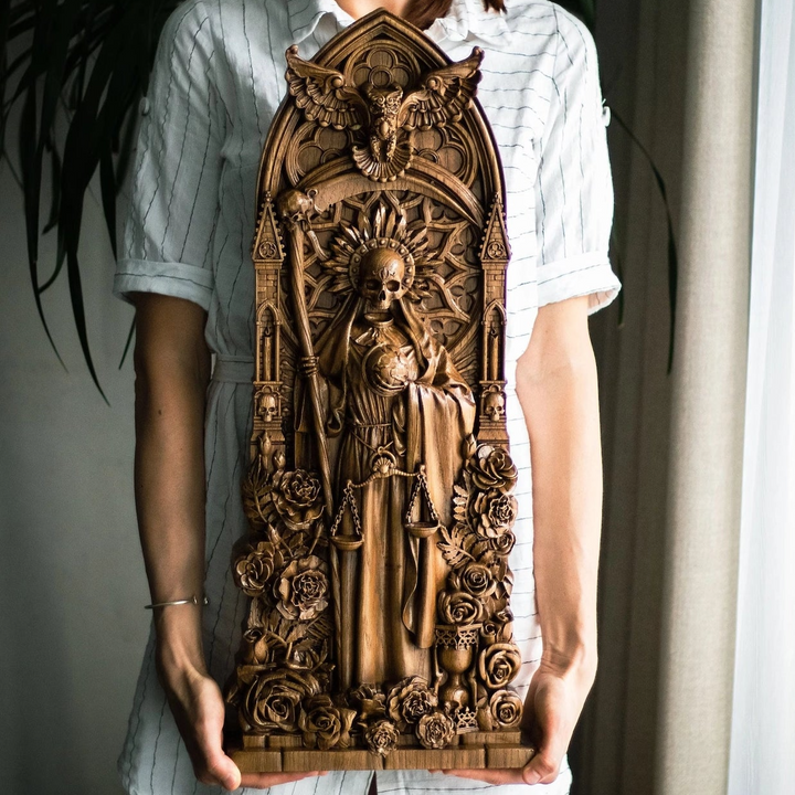 Santa Muerte LARGE Statue from oak